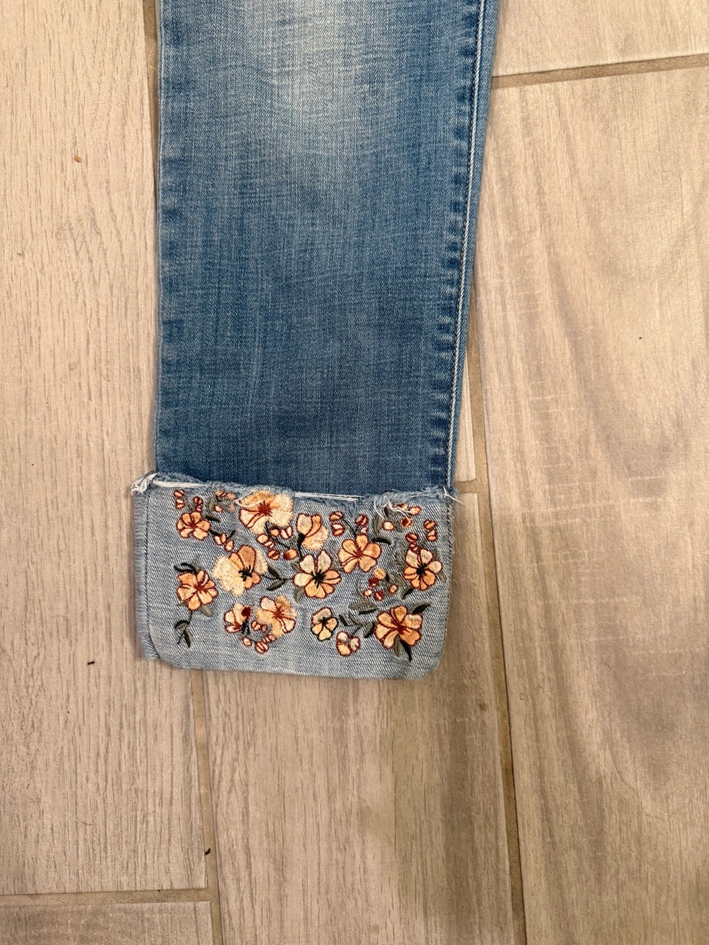 Chico's Light Blue Embroidered Cuff Cropped Jeans - Picture 5 of 7